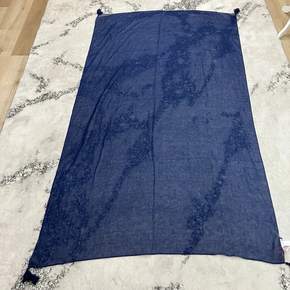 NWT Vineyard Vines Martha's Vineyard Navy Cotton Linen Tassel Scarf Wrap Shawl